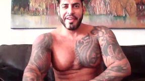 big muscle bear naked in couch moaning and jerking off viktor rom