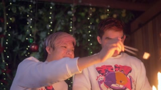 Asian boyfriends flip fucking outdoors, a Christmas treat.