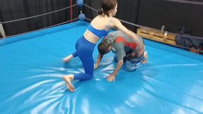 Strong and slender female wrestler vs guy