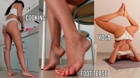 Yoga in bikini, cooking breakfast, bare feet tease - live stream