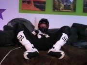 Biker cumming inside a dainese suit
