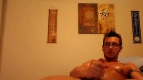College Guy with Glasses Strokes Himself
