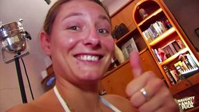 Lustful brunette eagerly gives head in preparation for anal and a cumshot on her melons