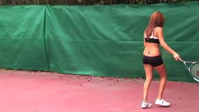 a threesome in tennis court