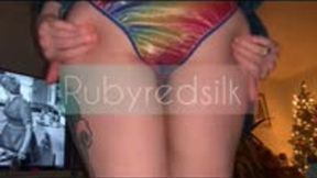 Fartin’ rainbowz requested fart video! Loud farting on iridescent satin string bikini panties from Anias poison