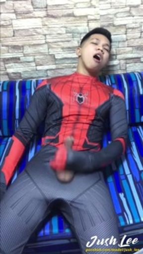 Jush Lee Jerking Off in His Spiderman Custome- Throwback Jerk Off Series