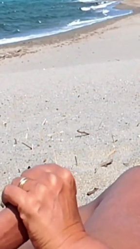 Stunning moment from &quot;She shows her ass on the beach of Cap d&#039;Agde and jerks off her pussy and then her boyfriend&#039;s cock&quot;