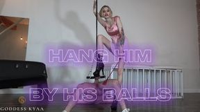 Hang Him By His Balls - Suspension CBT in Chastity with Corporal Punishment Kicks & Slapping his Swollen Aching Balls by Goddess Kyaa - 720p MP4