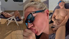 Blonde beach babe sucks dick&#x1F346; on vacation, gets wild with battery-powered booty play