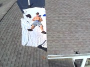 Drone caught naked male outdoors on roof jerking off nudist painting public