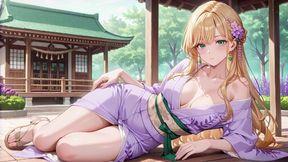 Blonde Boss in a Wet Purple Robe! Languidly Switching Between the Japanese Garden and Her Private Bedroom