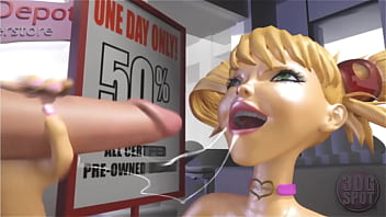 3DGSPOT - Blonde Teen Deepthroats And Gags A Huge Cock In A Dildo Shop! 3D ANIMATION!