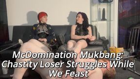Mommy Ruby & Goddess Elyse McDonald's Mukbang Fuckbang Fail – Locked Pig Sucks Dildo, Eats Floor Chips, Footstool While We Chat & Ignore!