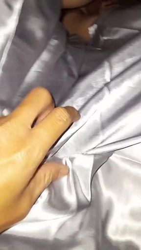 Masturbating Wearing Silver Satin Long Dress in Car