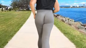 Big bubble butt in tight leggings jogging in public