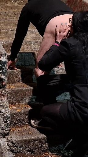Hot MILF Licking My Ass Outdoor in Public Rimmjob