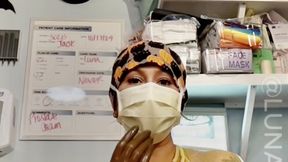 5 min POV Dr Luna wearing nothing but her sheer yellow isolation gown, gloves up and perform a prostate exam (in many POVs) afterwards I want to help assist on collecting a sperm sample so I decided to pleasure myself and give you a JOI during!