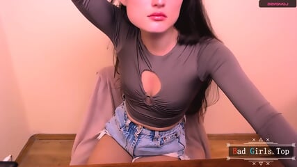 Super slim busty and booty long hair teen show