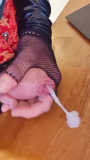 Mature crossdresser saliva and cum