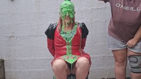 3 layers of pvc, tied, gunged and sucking dildo