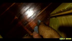 jerking my big uncut cock in the cabin in the woods cumshot - camilo brown