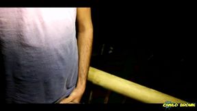 jerking my big uncut cock in the cabin in the woods cumshot - camilo brown