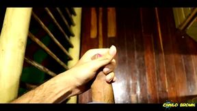 jerking my big uncut cock in the cabin in the woods cumshot - camilo brown