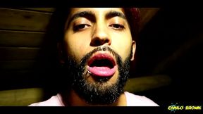 jerking my big uncut cock in the cabin in the woods cumshot - camilo brown