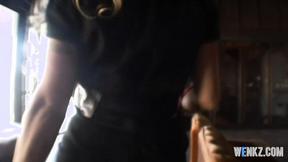 ”Blonde with insanely big bazookas gets plowed hard”