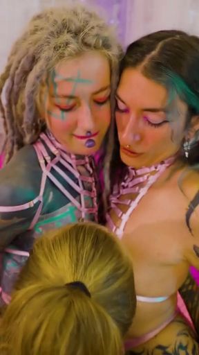 Emotional moment from &quot;Tattooed Trio in Rough Interracial Orgy with BBC &amp; White Cock&quot;