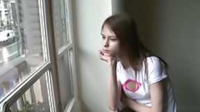 Gorgeous skinny teen masturbates lustily to ease her needs