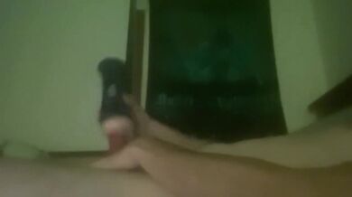 Late night stroke with big white cock toys