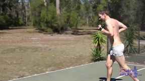 Australian Nick Bouncing On A Dick Outdoors