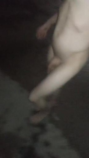 Naked Piss Shower and Self Spanking in a Cold Night