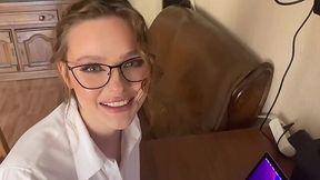 Office lady stepmom wants to blow her stepson before Zoom call