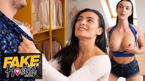 Creampie proposal leads to hot MFF threesome with cheating wife and petite girl