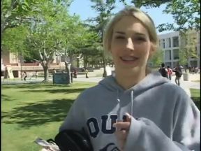 Blonde college girl gets her twat sucked and fucked by an older dude