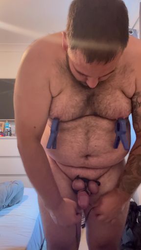 Cock and ball bondage under clothes