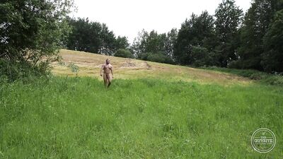 Massive Muscles and Curves: Handsome Man Pleasures Himself in a Field