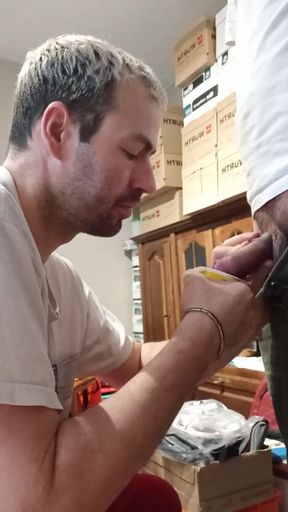 Little Whore Soack His Friends Cock in a Pot of Yogurt Before Sucking It off