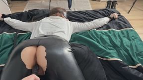 Girlfriend in leather leggins wants to be fingered + dildo while tied up (360p)