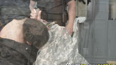 Disrespectful fake soldier blows on police officer's cock