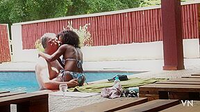 Horny Hot Ebony Milf Riding White Poolboy At The Pool