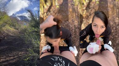 Bariloche brunette gets her tight college mouth fucked raw in the forest