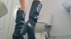 Desperate To Relaxed On Toilet In Boots