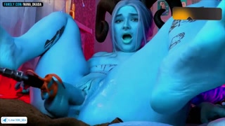 Avatar cosplay, deep throat blowjob from a blue beauty