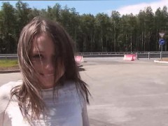 Foxy Di\'s shaved little pussy banged in the car