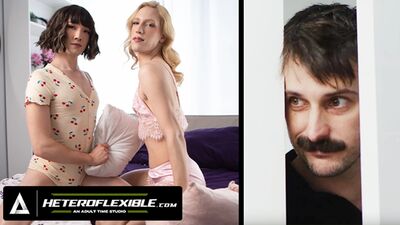 HETEROFLEXIBLE - Femboys Troy River & Ezra Mahomes Pillow Fight Interrupted By Voyeur Seb Leblan