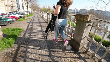 Wetting in her Jeans on the bridge