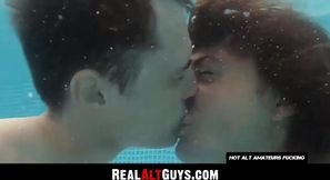 Young tattooed skater twink gets his cock deepthroated in the pool and moans